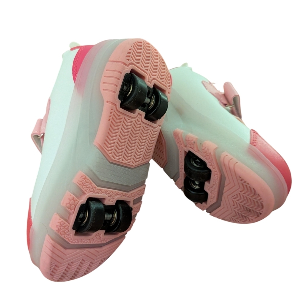 LED Roller Skates Shoes 4 Wheel Skating Pink and White Light-Up Size 1 - Picture 7 of 11
